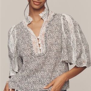 NWT Anthropologie Cape Sleeve Lace Trim Top size L